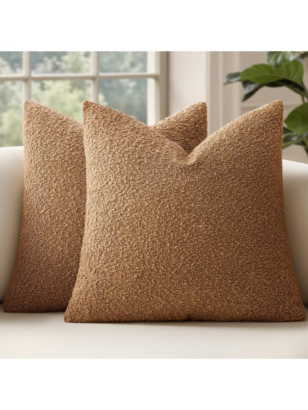 26x26 Decorative Euro Sham Pillow Covers - Soft Boucle Couch Accent in Tobacco